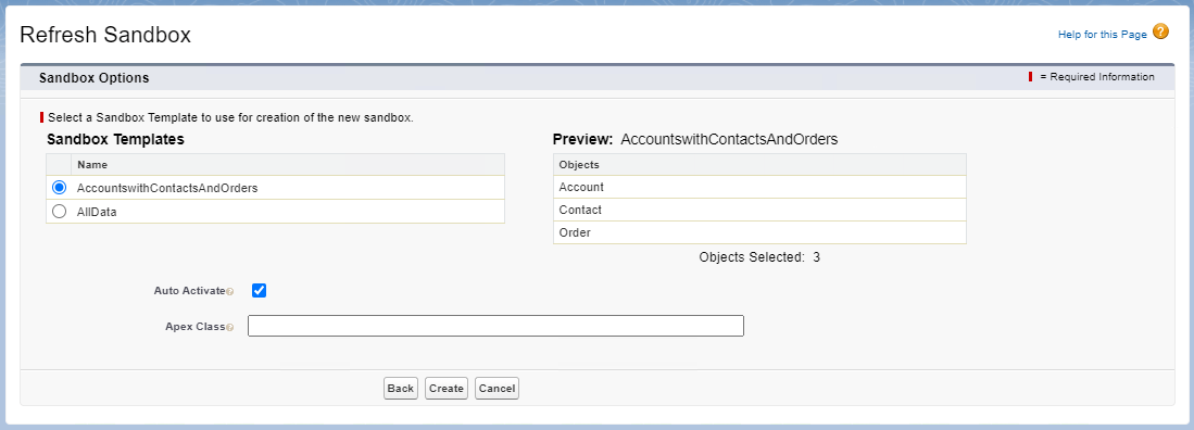 Create Sandbox Using Template